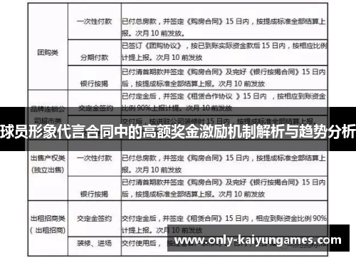 球员形象代言合同中的高额奖金激励机制解析与趋势分析